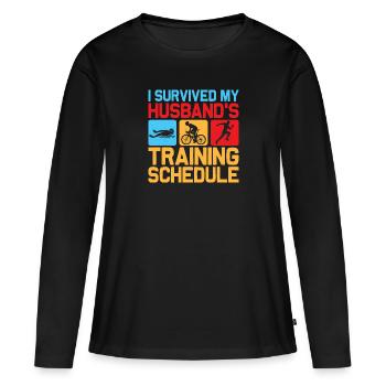 J’ai survécu au programme d’entraînement de mon mari Tri Tri - T-shirt manches longues Premium bio Femme - noir - Devant - Julia (174cm)