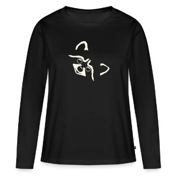 Waschbär schaut seitlich und lächelt - Frauen Premium Bio Langarmshirt - Schwarz - Vorne - Julia (174cm)