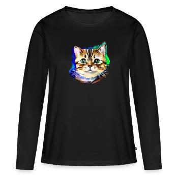 Katzengesicht 3 - Frauen Premium Bio Langarmshirt - Schwarz - Vorne - Julia (174cm)