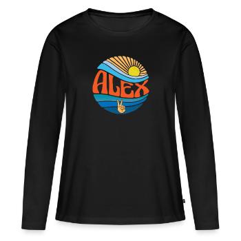 Alex Chemise Vintage Sunset Alex Groovy Tie Dye - T-shirt manches longues Premium bio Femme - noir - Devant - Julia (174cm)