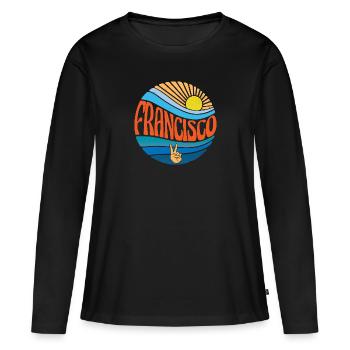 Chemise Francisco Vintage Coucher de soleil Francisco Groovy - T-shirt manches longues Premium bio Femme - noir - Devant - Julia (174cm)