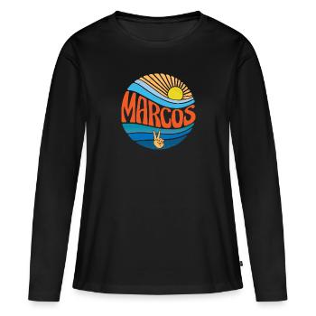 Chemise Marcos Vintage Sunset Marcos Groovy Tie Dye - T-shirt manches longues Premium bio Femme - noir - Devant - Julia (174cm)