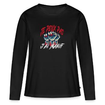 j'peux pas j'ai manif cadeau anniversaire humour - T-shirt manches longues Premium bio Femme - noir - Devant - Julia (174cm)