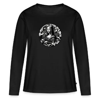 Lächeln einer mysteriösen Schönheit - künstlerischer Druck - Frauen Premium Bio Langarmshirt - Schwarz - Vorne - Julia (174cm)