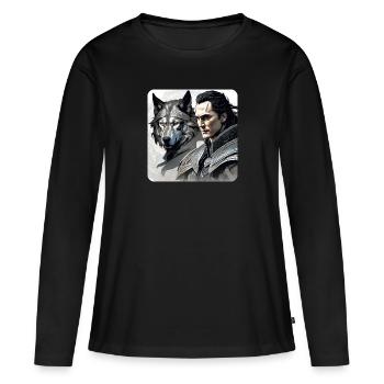 Loki avec le loup de Fenri Asgard Ragnarok - T-shirt manches longues Premium bio Femme - noir - Devant - Julia (174cm)