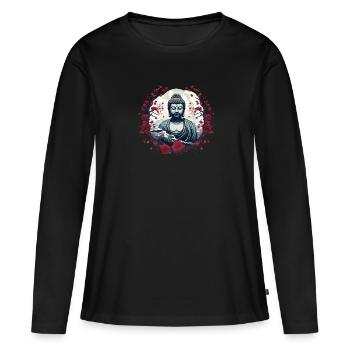 Buddha-Statue - Frauen Premium Bio Langarmshirt - Schwarz - Vorne - Julia (174cm)