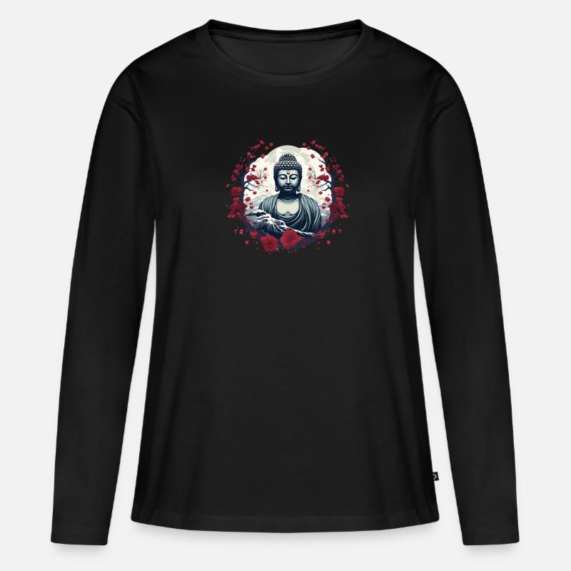 Buddha-Statue - Frauen Premium Bio Langarmshirt - Schwarz