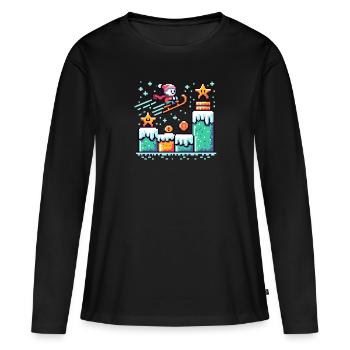 Pixel Winter Wonderland : le pays des neiges rétro du jeu - T-shirt manches longues Premium bio Femme - noir - Devant - Julia (174cm)