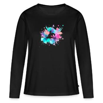 Farbkleckser mit Sliding Stop Silhouette - Frauen Premium Bio Langarmshirt - Schwarz - Vorne - Julia (174cm)
