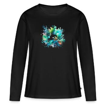 Splash of color with pure cut out blue green - Women's Premium Organic Long Sleeve Shirt - black - Front - Julia (174cm)