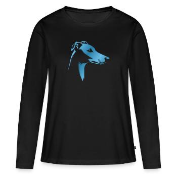 Windhund Greyhound, Hundekopf, Zeichnung blau - Frauen Premium Bio Langarmshirt - Schwarz - Vorne - Julia (174cm)