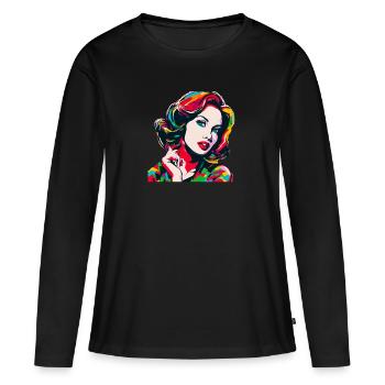 Pop Art Stil Women - Frauen Premium Bio Langarmshirt - Schwarz - Vorne - Julia (174cm)