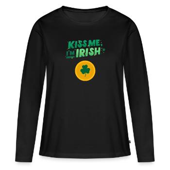 Kiss me I'm Irish St. Patricks Day oder Festival - Frauen Premium Bio Langarmshirt - Schwarz - Vorne - Julia (174cm)
