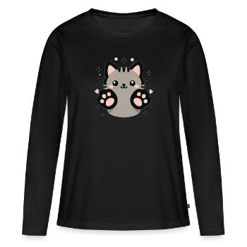 chat chaton mignon - T-shirt manches longues Premium bio Femme - noir - Devant - Julia (174cm)