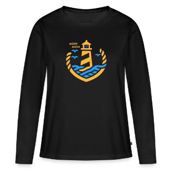 Moin Moin + Phare avec coeur - T-shirt manches longues Premium bio Femme - noir - Devant - Julia (174cm)