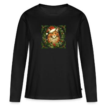 Ingwer Katze Weihnachten - Frauen Premium Bio Langarmshirt - Schwarz - Vorne - Julia (174cm)