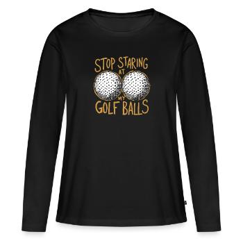 S’il vous plaît, ne regardez pas mes balles de golf - T-shirt manches longues Premium bio Femme - noir - Devant - Julia (174cm)