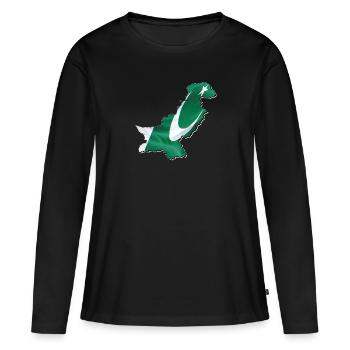 Drapeau du Pakistan sur la carte du Pakistan - T-shirt manches longues Premium bio Femme - noir - Devant - Julia (174cm)