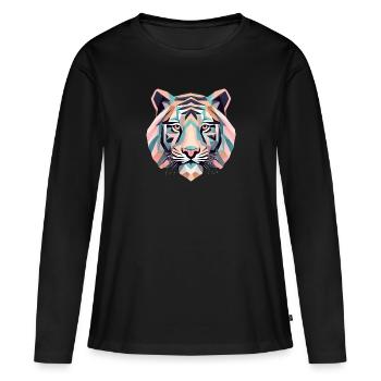 Geometric Tiger Geschenk Geometrisch - Frauen Premium Bio Langarmshirt - Schwarz - Vorne - Julia (174cm)