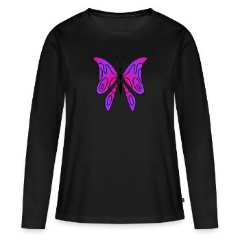 Papillon rose et pourpre - T-shirt manches longues Premium bio Femme - noir - Devant - Julia (174cm)