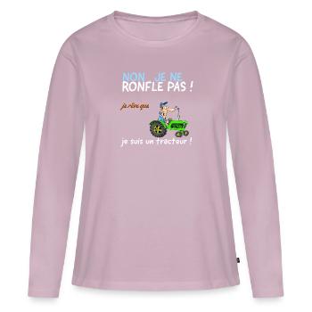 Non je ne ronfle pas, reve que je suis un tracteur - T-shirt manches longues Premium bio Femme - rose poudré - Devant - Julia (174cm)