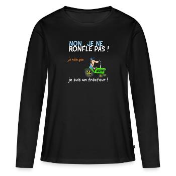 Non je ne ronfle pas, reve que je suis un tracteur - T-shirt manches longues Premium bio Femme - noir - Devant - Julia (174cm)