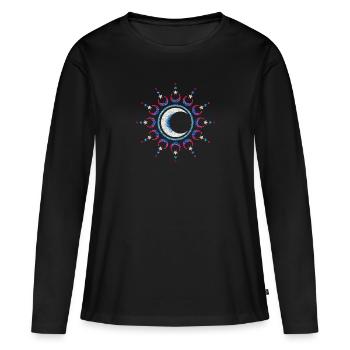 Sonne, Mond und Sterne, Mandala, Symbol, Kosmos - Frauen Premium Bio Langarmshirt - Schwarz - Vorne - Julia (174cm)