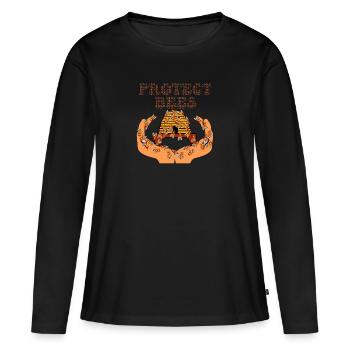 protéger les abeilles - T-shirt manches longues Premium bio Femme - noir - Devant - Julia (174cm)