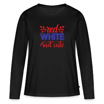 Rouge blanc et mignon - T-shirt manches longues Premium bio Femme - noir - Devant - Julia (174cm)