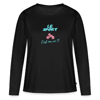 LE SPORT C'est ma vie !!! - T-shirt manches longues Premium bio Femme - noir - Devant - Julia (174cm)