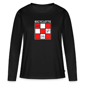 VÉLO CARRÉS ROUGE BLANC - T-shirt manches longues Premium bio Femme - noir - Devant - Julia (174cm)