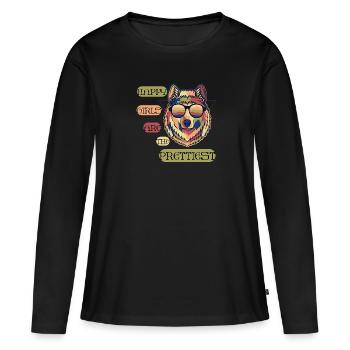 Glückliche Mädchen sind am schönsten - interessanter Spruch - Frauen Premium Bio Langarmshirt - Schwarz - Vorne - Julia (174cm)