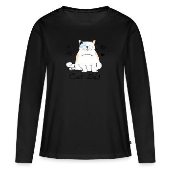 Journée du chat - T-shirt manches longues Premium bio Femme - noir - Devant - Julia (174cm)