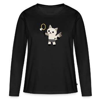 un chat excité joue au badminton - T-shirt manches longues Premium bio Femme - noir - Devant - Julia (174cm)