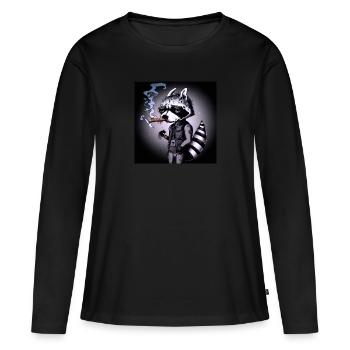 Racoon Smoking - Frauen Premium Bio Langarmshirt - Schwarz - Vorne - Julia (174cm)