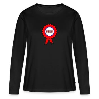Gagnant Rosette Rouge - T-shirt manches longues Premium bio Femme - noir - Devant - Julia (174cm)