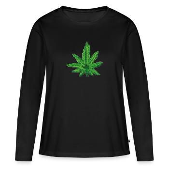 Marihuanablatt Cannabisblatt Pixelart - Frauen Premium Bio Langarmshirt - Schwarz - Vorne - Julia (174cm)
