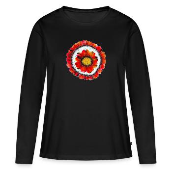 Peinture Petrykivka. Peinture originale. Fleur UA ART - T-shirt manches longues Premium bio Femme - noir - Devant - Julia (174cm)