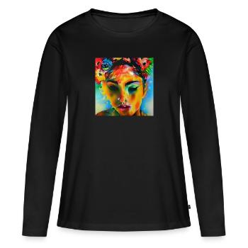 Farbenfrohes Portrait - Frauen Premium Bio Langarmshirt - Schwarz - Vorne - Julia (174cm)