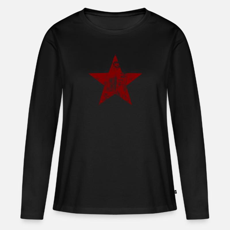 Stern - Rot - Frauen Premium Bio Langarmshirt - Schwarz