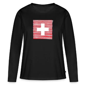 Schweizer Flagge Fahne mit Streifen Schweizerkreuz - Frauen Premium Bio Langarmshirt - Schwarz - Vorne - Julia (174cm)