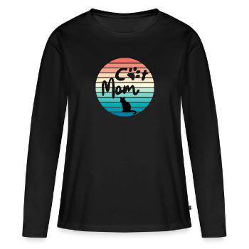 Cat Mom Retro - Frauen Premium Bio Langarmshirt - Schwarz - Vorne - Julia (174cm)