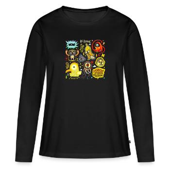 Wütendes Gesicht Gesicht glücklich Cartoon glücklich - Frauen Premium Bio Langarmshirt - Schwarz - Vorne - Julia (174cm)