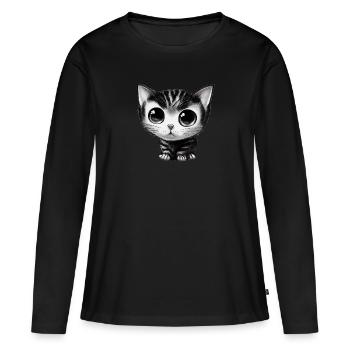 winzige Katze gezeichnet - Frauen Premium Bio Langarmshirt - Schwarz - Vorne - Julia (174cm)