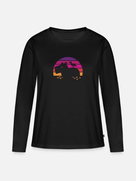 Hippopotamus - Sunset - Flusspferd - Nilpferd - Frauen Premium Bio Langarmshirt - Schwarz
