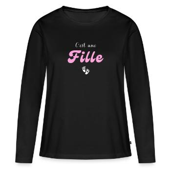 C'est une fille - annonce grossesse - T-shirt manches longues Premium bio Femme - noir - Devant - Julia (174cm)