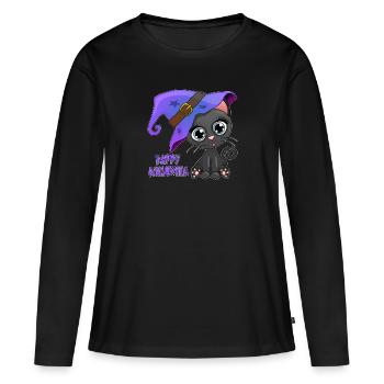 Adorable chaton d'Halloween - T-shirt manches longues Premium bio Femme - noir - Devant - Julia (174cm)