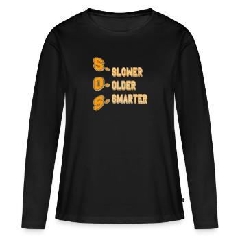 SOS = Plus lent Plus vieux Plus intelligent - T-shirt manches longues Premium bio Femme - noir - Devant - Julia (174cm)