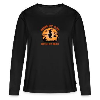 Mère d’Halloween pendant la journée, sorcière la nuit - T-shirt manches longues Premium bio Femme - noir - Devant - Julia (174cm)