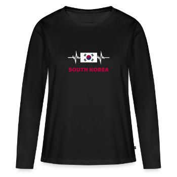 Corée du Sud Football 2022 Corée du Sud Heartbeat - T-shirt manches longues Premium bio Femme - noir - Devant - Julia (174cm)